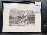Full view of framed etching with size note