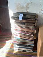 Stack of record albums and sheet music
