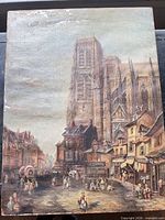 Full view of unframed oil painting showing entire composition and condition