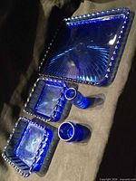 Entire group: large tray, two small dishes, tumbler, Bromo-Seltzer bottle