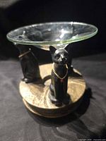 Three-cat incense burner with glass dish assembled