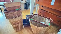 Group of wicker baskets showing various shapes and sizes