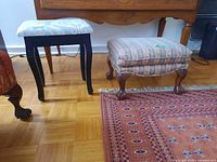 Stool and footstool side by side on hardwood floor