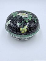 Lidded round cloisonné box, side view