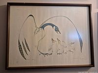 Full view of framed Geese Family print showing artwork and numbering