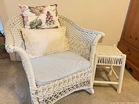 Chair, side table, seat cushion and two pillows