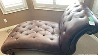 Full view of brown PU leather tufted chaise lounger