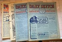 Four Daily Sketch magazines spread on surface showing mastheads and dates