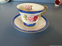 Shafford blue band cup on matching saucer, showing design and condition