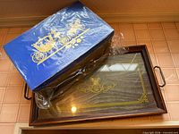 Stationery box and tray stacked together