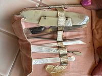 Open case showing full set of tools in pink lining