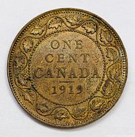 Reverse of 1919 Canadian one cent coin