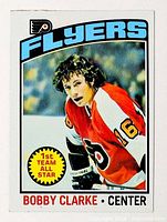 Front view of 1976 Bobby Clarke Flyers hockey card