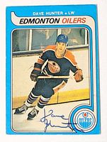 Full front view of autographed Dave Hunter Edmonton Oilers card