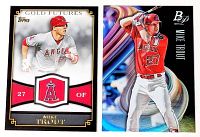 Front view of two Mike Trout baseball cards (Topps Gold Futures and Bowman Platinum)