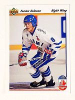 Front of Teemu Selanne Upper Deck rookie card