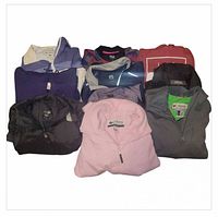 All 10 folded outerwear pieces showing color variety