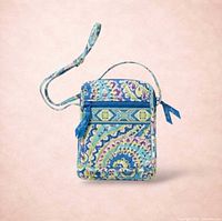 Front view of Vera Bradley Mini Hipster bag showing Capri Blue pattern, exterior zip pocket, adjustable strap