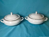 Two covered Bohemian China serving bowls front view