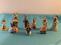 All nine Bunnykins figurines lined up to show full lot