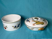 Casserole with lid and ribbed bowl side by side