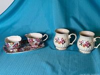 Entire lot: two Sadler cups, Lord Nelsonware tray, sugar bowl and creamer
