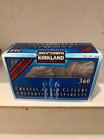 Front of sealed Kirkland Signature Crystal Clear Cutlery 360-piece box