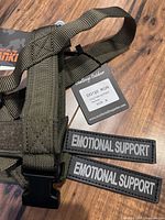 Harness showing straps, buckle and Emotional Support patches attached