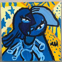 Front view of Picasso-style acrylic portrait painting