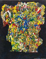 Frontal view of abstract acrylic painting showing full composition and colours