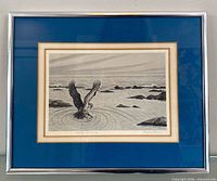 Front view of framed pencil sketch with mat and frame visible
