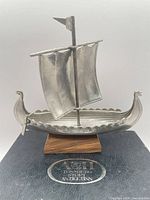 Pewter Viking ship on wood base