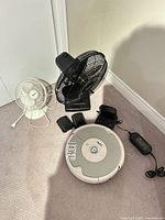 Roomba vacuum with charging dock, two virtual walls, AC adapter and two desk fans