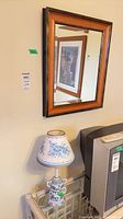 Mirror and lamp together for size and lot contents