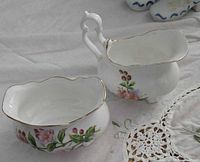Royal Albert Evesham open sugar bowl and creamer, top view