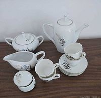 Overall view of porcelain tea set pieces