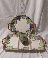 Group view of platter, tray and sugar bowl