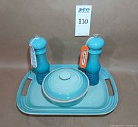 Tray, salt mill, pepper mill, mini cocotte assembled