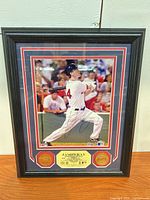 Full view of framed signed Jason Bay photo with coins and plaque