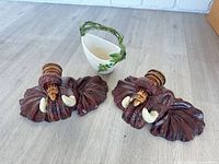 Pair of elephant sconces and porcelain dish displayed