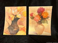 Both floral prints side by side on black background