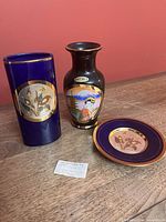 All three Chokin porcelain pieces group view