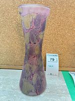 Full view of tall mottled satin art glass vase