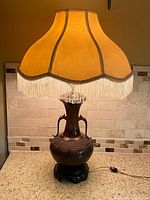 Full view of lamp with shade, cord visible