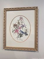 Framed blue jay print overall view