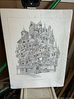 Full view of shrink-wrapped architectural fantasy art print
