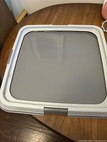 Top view of plastic dog pee pad tray showing grey interior and white frame