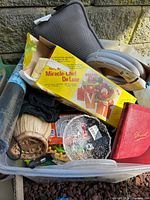 Overview of tote with Miracle-Chef box, drum, glass bowl, pouch, hose