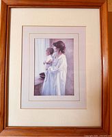 Framed signed giclée print mother and child, full view showing mat and frame