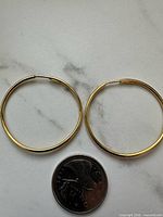 Both hoop earrings with coin for scale